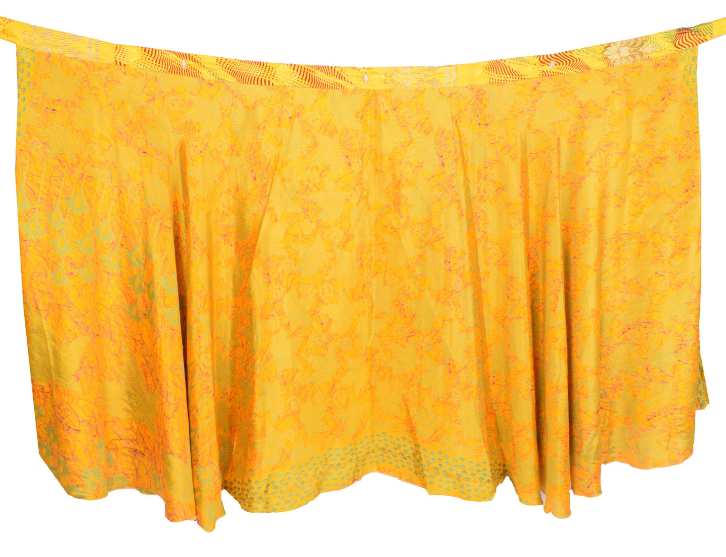 Sushila Vintage Yellow Saree Magic Wrap Reversible Skirt Art Silk Beach Dress