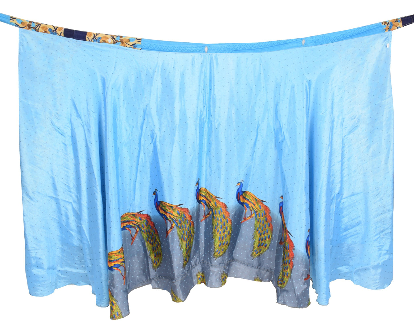 Sushila Vintage Art Silk Saree Magic Wrap Reversible Skirt Sky Blue Beach Dress