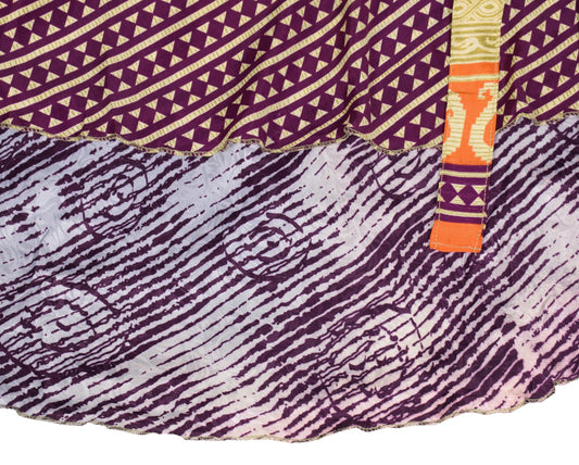 Sushila Vintage Deep Purple Saree Magic Wrap Reversible Skirt Art Silk Beach Dress