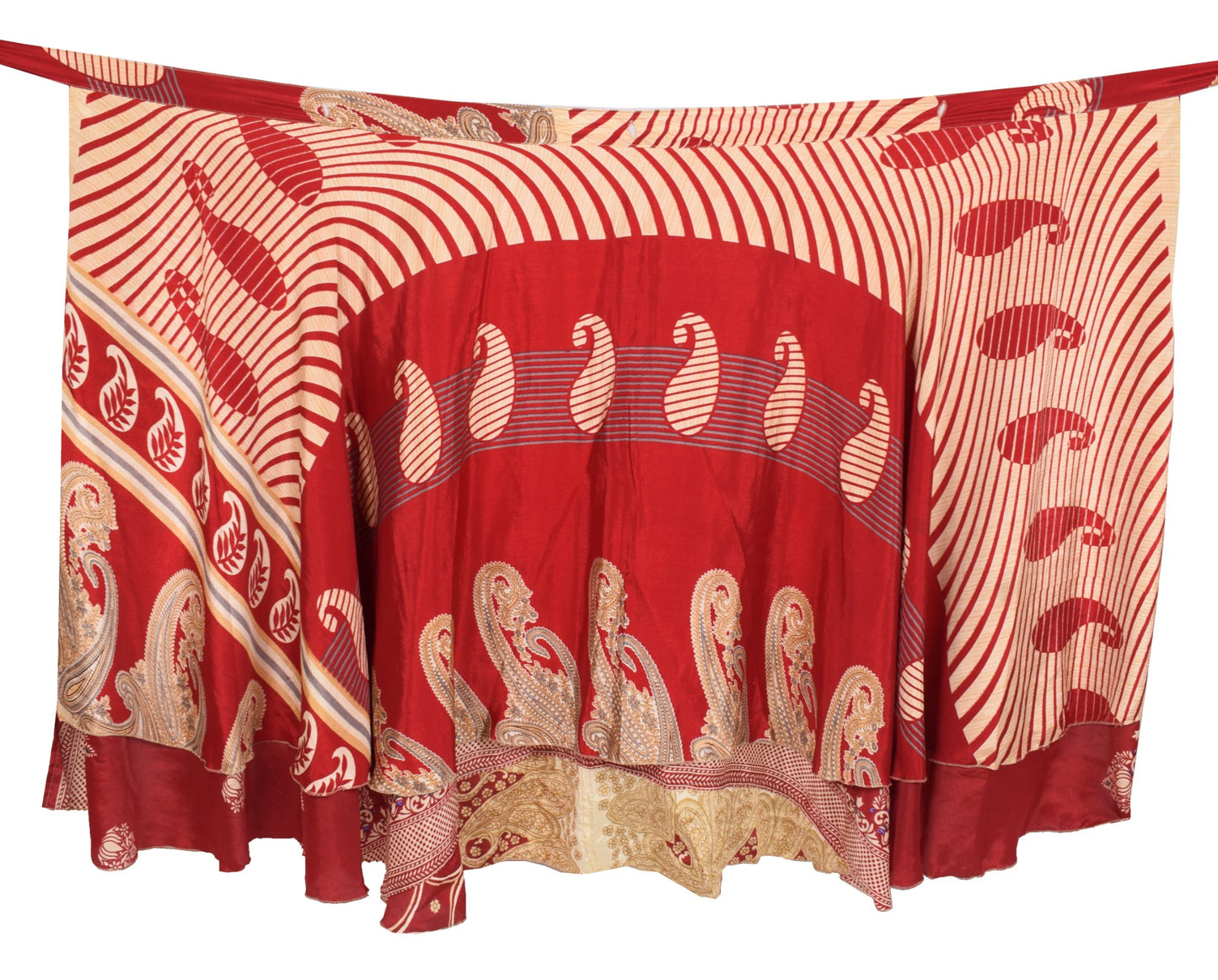Sushila Vintage Red Art Silk Saree Magic Wrap Reversible Skirt Boho Beach Dress