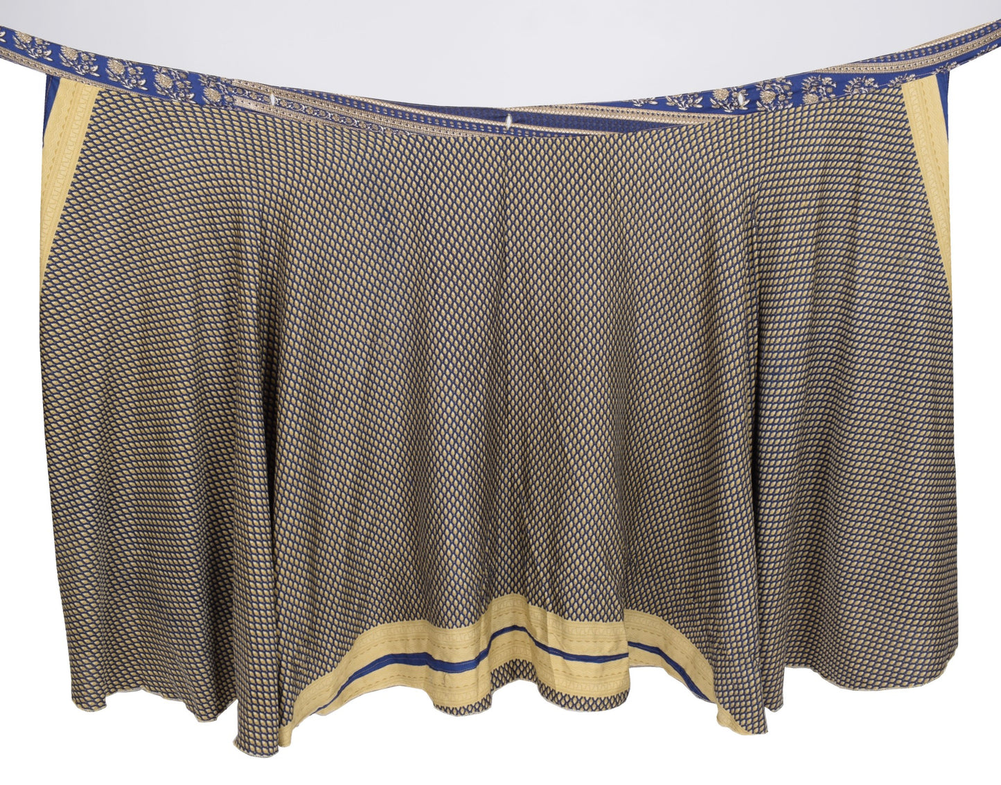 Sushila Vintage Deep Blue Saree Magic Wrap Reversible Skirt Art Silk Beach Dress