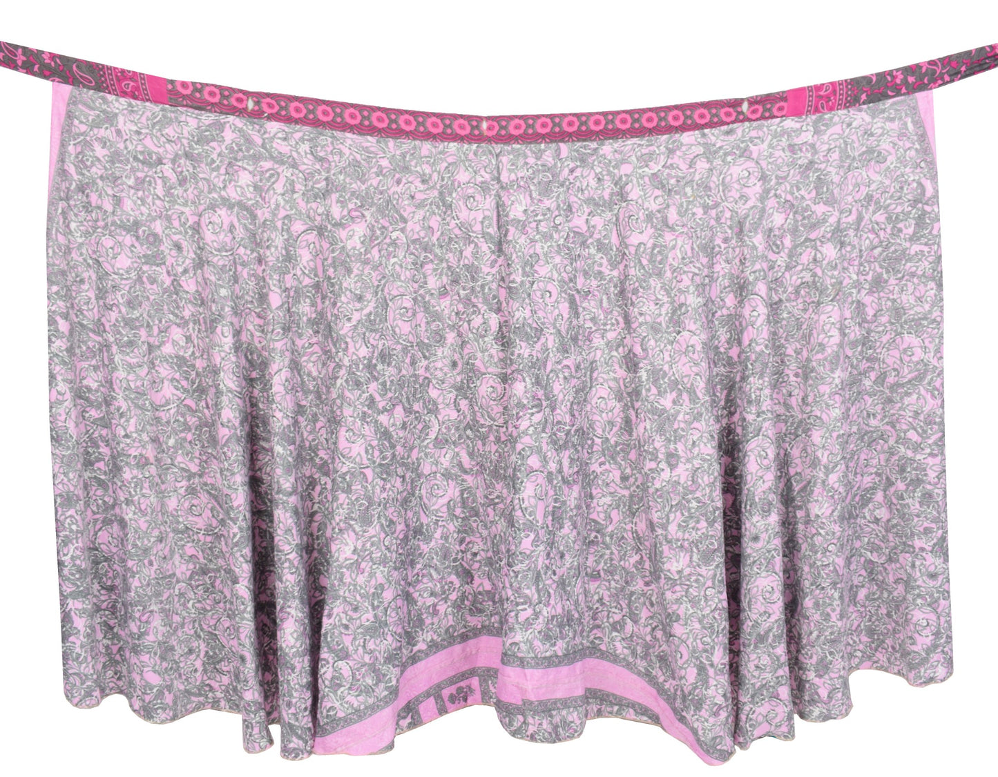 Sushila Vintage Pink Art Silk Saree Magic Wrap Reversible Skirt Paisley Beach Dress