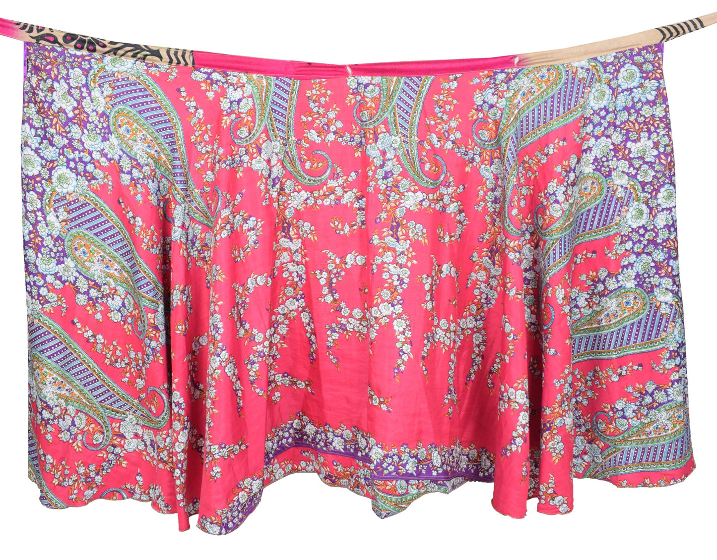 Sushila Vintage Art Silk Saree Magic Wrap Reversible Magenta Skirt Beach Dress
