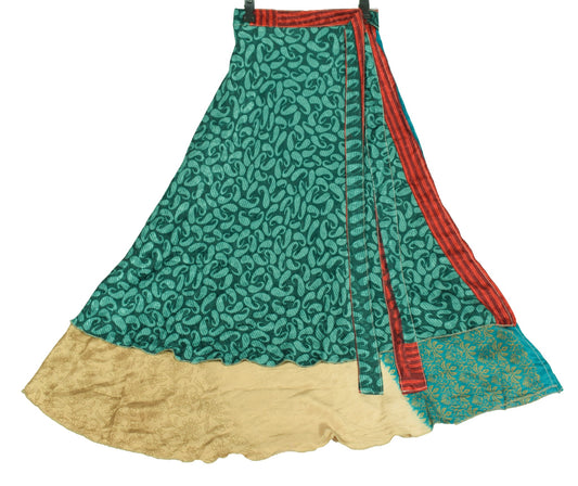 Sushila Vintage Brown Art Silk Saree Magic Wrap Reversible Skirt Beach Dress