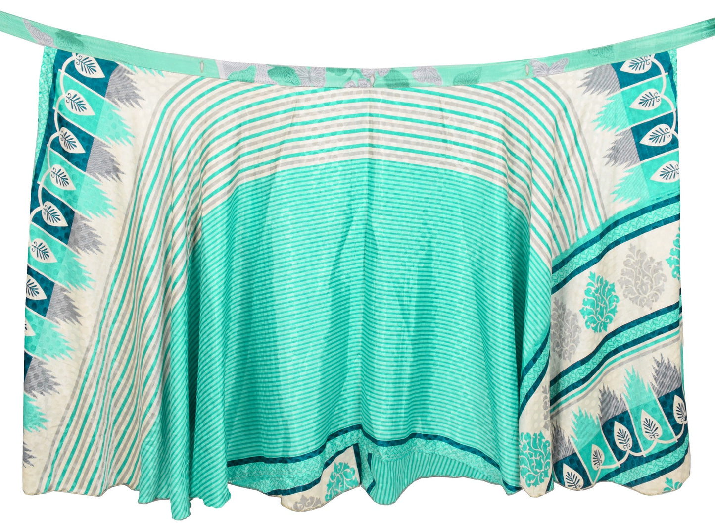 Sushila Vintage Art Silk Saree Magic Wrap Aqua Green Reversible Skirt Beach Dress