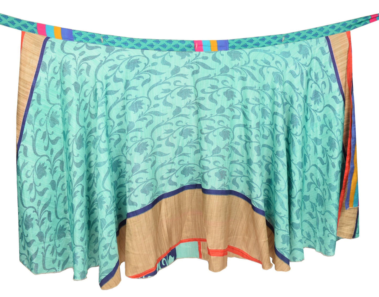 Sushila Vintage Art Silk Saree Magic Wrap Reversible Skirt Beach Dress Aqua Gree