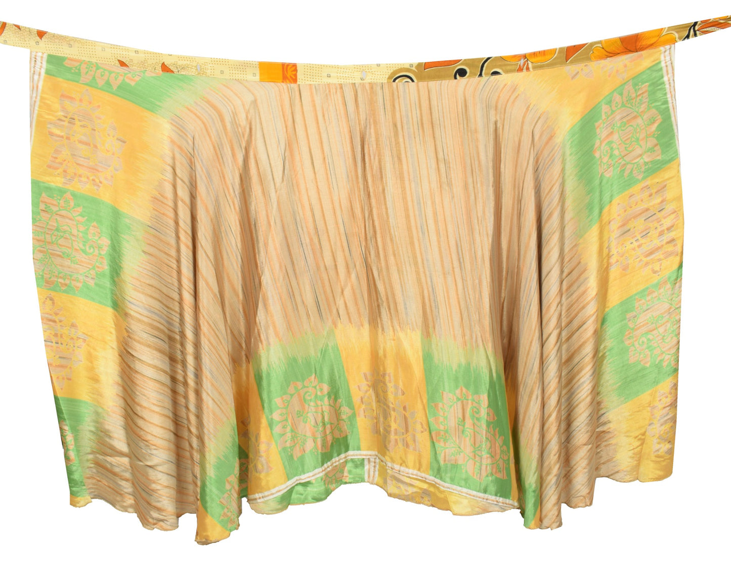 Sushila Vintage Art Silk Saree Magic Wrap Floral Cream Reversible Skirt Beach Dress
