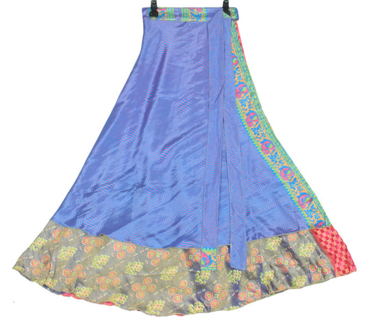 Sushila Vintage Dual Tone Saree Magic Wrap Reversible Skirt Art Silk BeachDress