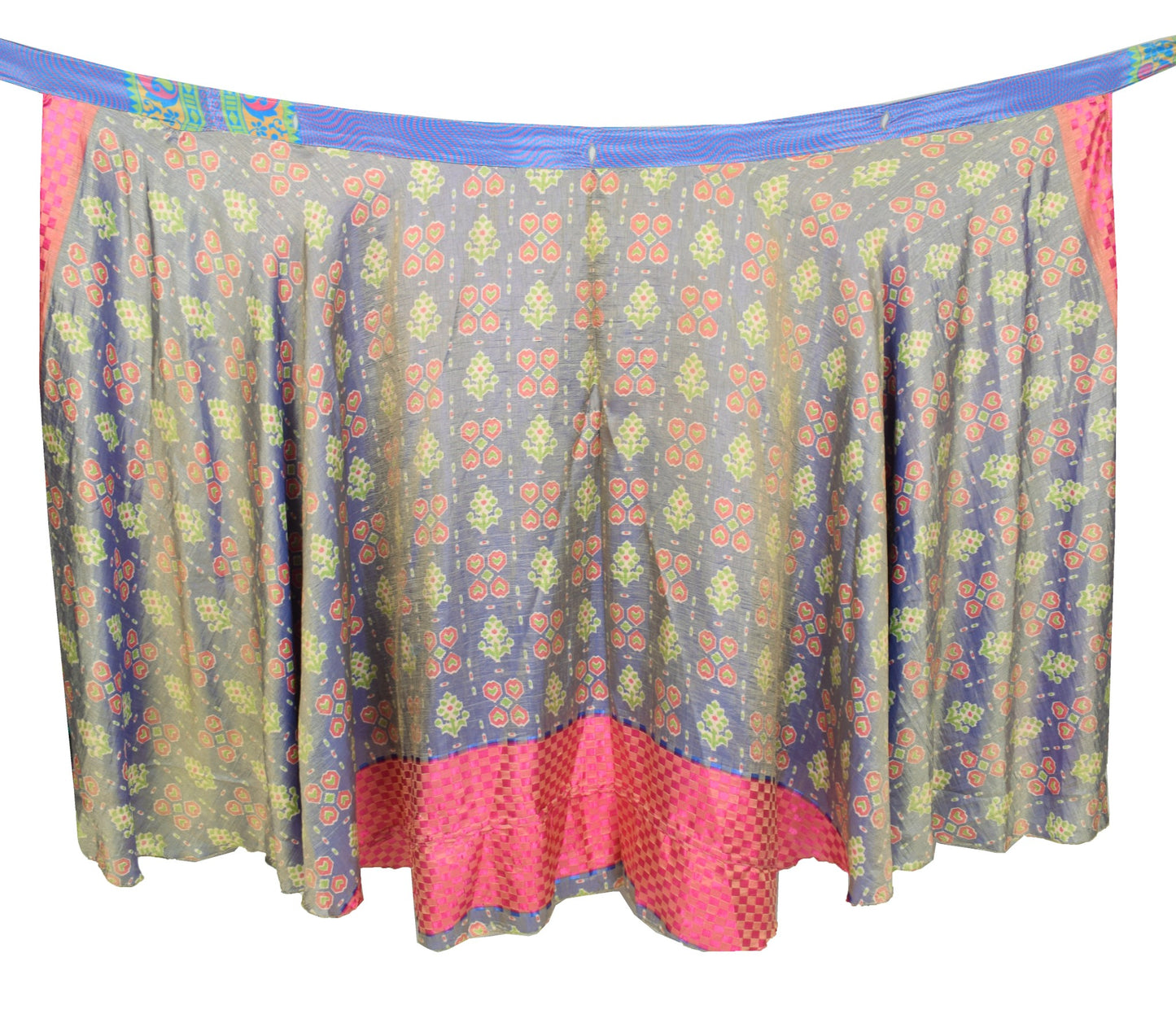 Sushila Vintage Dual Tone Saree Magic Wrap Reversible Skirt Art Silk BeachDress