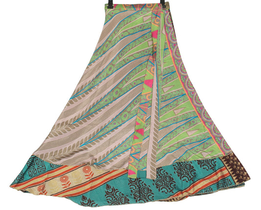 Sushila Vintage Magic Wrap Reversible Skirt Multi-Color Art Silk Saree Beach Dress