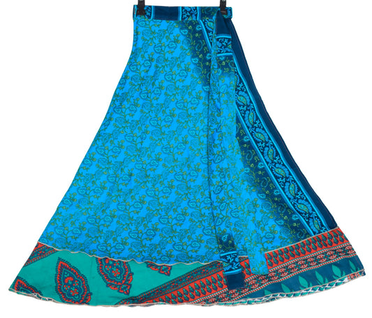 Sushila Vintage TealGreen Art Silk Saree Magic Wrap Reversible Skirt BeachDress