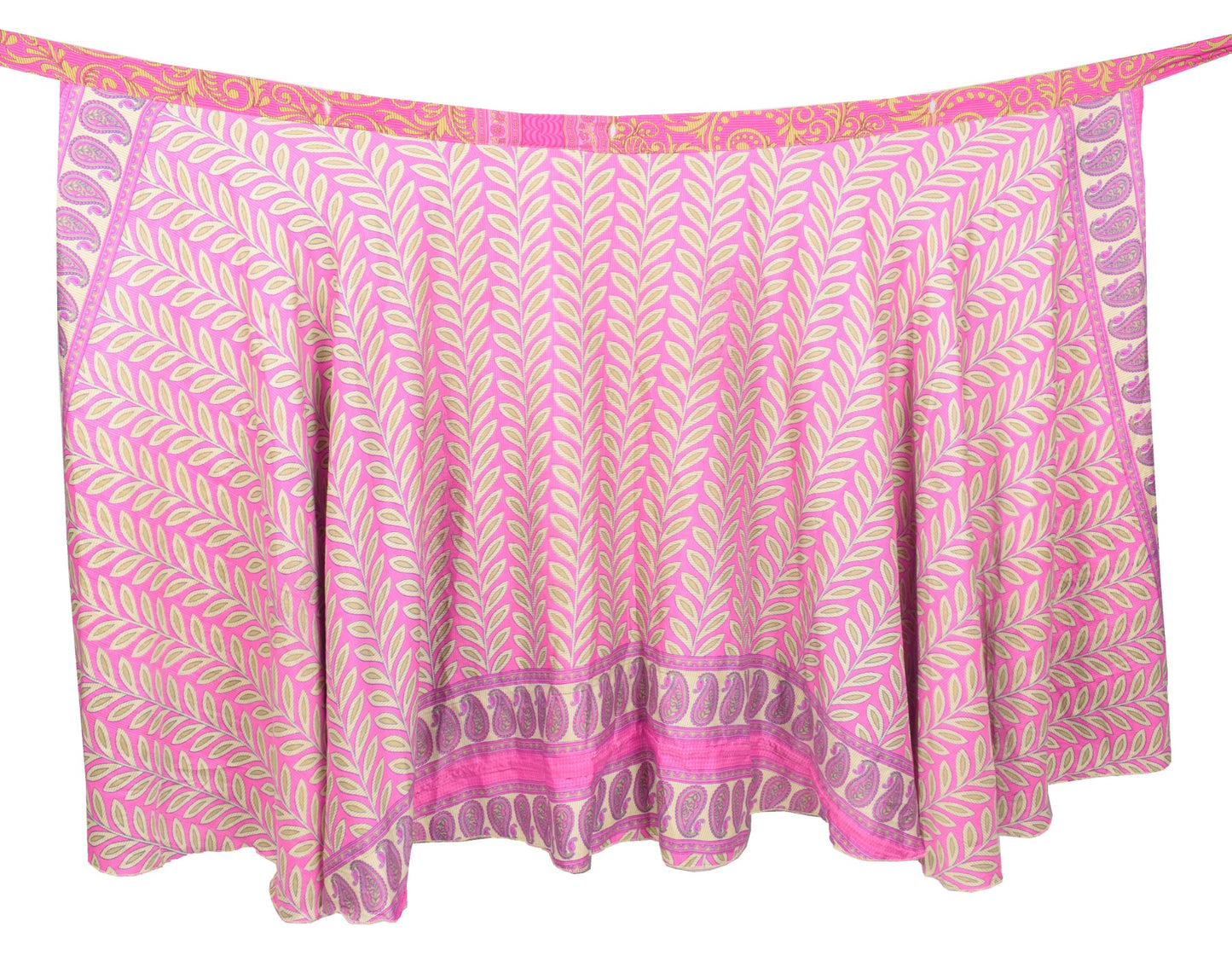 Sushila Vintage Art Silk Saree Magic Wrap Floral Pink Reversible Skirt Beach Dress
