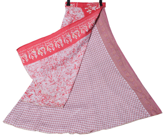 Sushila Vintage Art Silk Saree Magic Wrap Reversible Skirt White Beach Dress