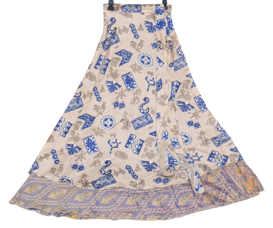 Sushila Vintage Art Silk Saree Magic Wrap 2 Layer Reversible Skirt Beach Dress