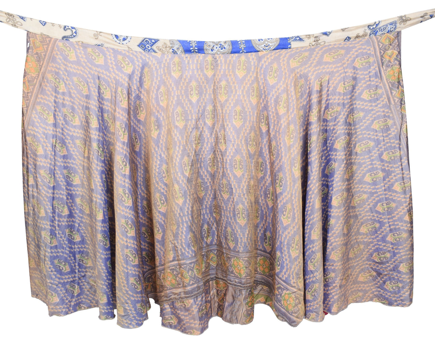 Sushila Vintage Art Silk Saree Magic Wrap 2 Layer Reversible Skirt Beach Dress