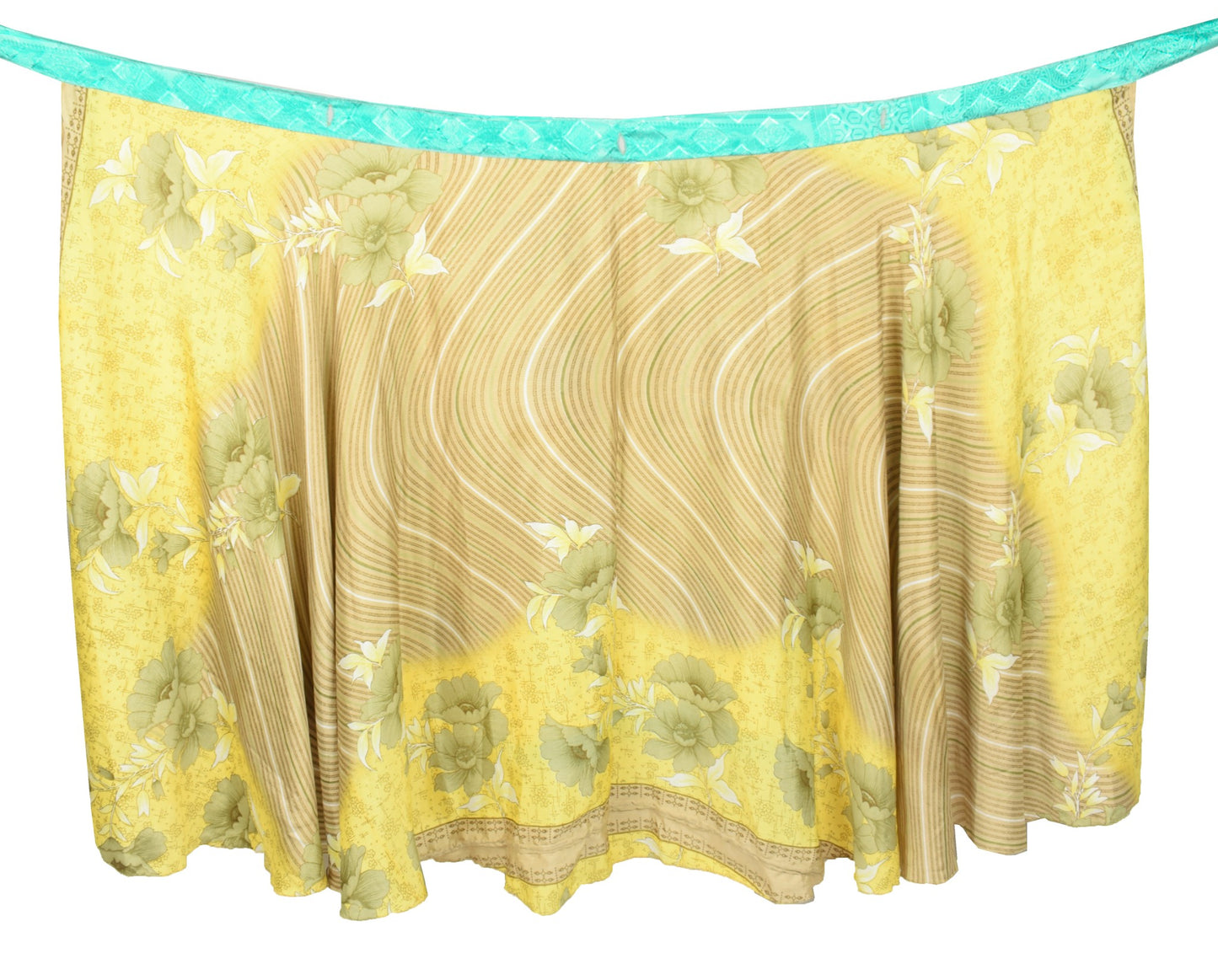 Sushila Vintage Art Silk Saree Magic Wrap Reversible Skirt Yellow Beach Dress