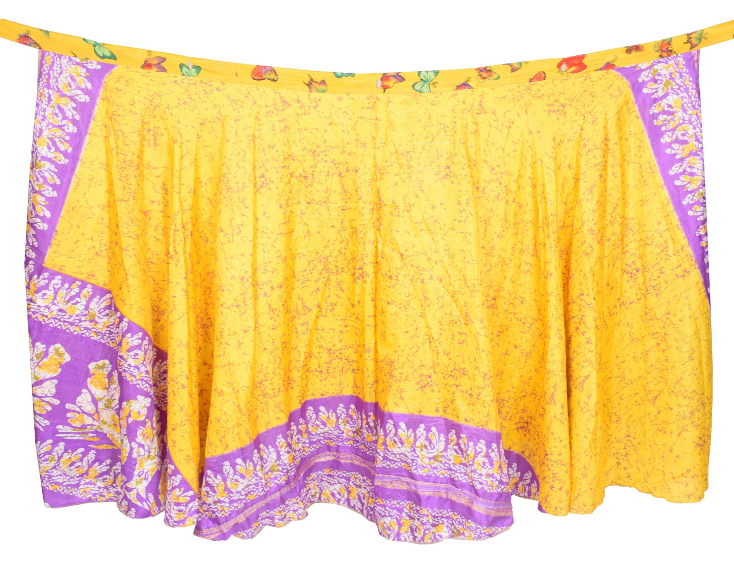 Sushila Vintage Art Silk Saree MagicWrap Reversible Skirt Butterfly Print Dress