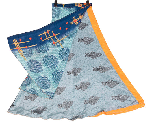 Sushila Vintage Saree Magic Wrap Gray Floral Art Silk Reversible Skirt Beach Dress
