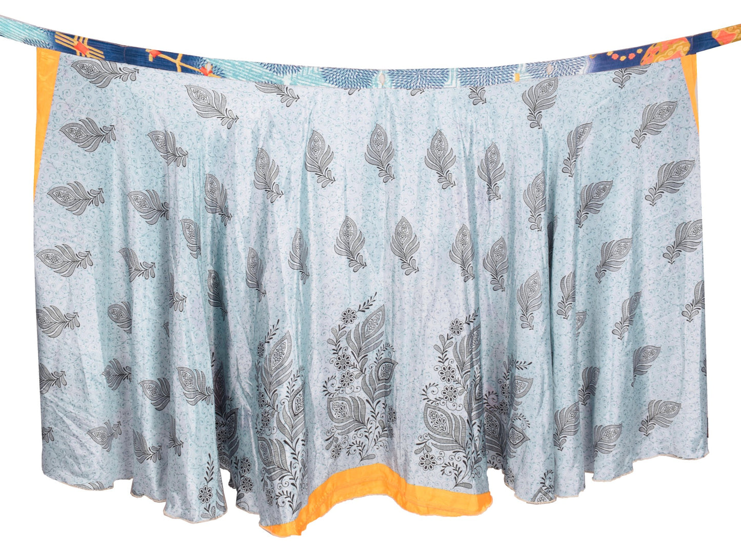 Sushila Vintage Saree Magic Wrap Gray Floral Art Silk Reversible Skirt Beach Dress