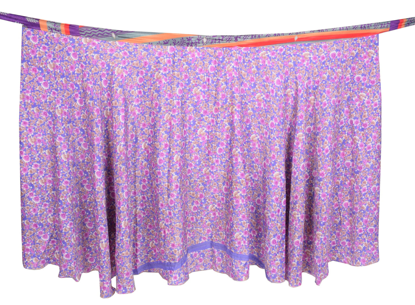 Sushila Vintage Art Silk Saree Magic Wrap Reversible Skirt Floral Purple Beach Dress