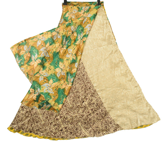 Sushila Vintage Saree Magic Wrap Reversible Skirt Floral Art Silk Beach Dress