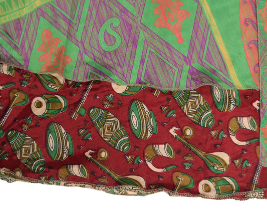 Sushila Vintage Saree Magic Wrap Reversible Skirt Art Silk Beach Dress Maroon