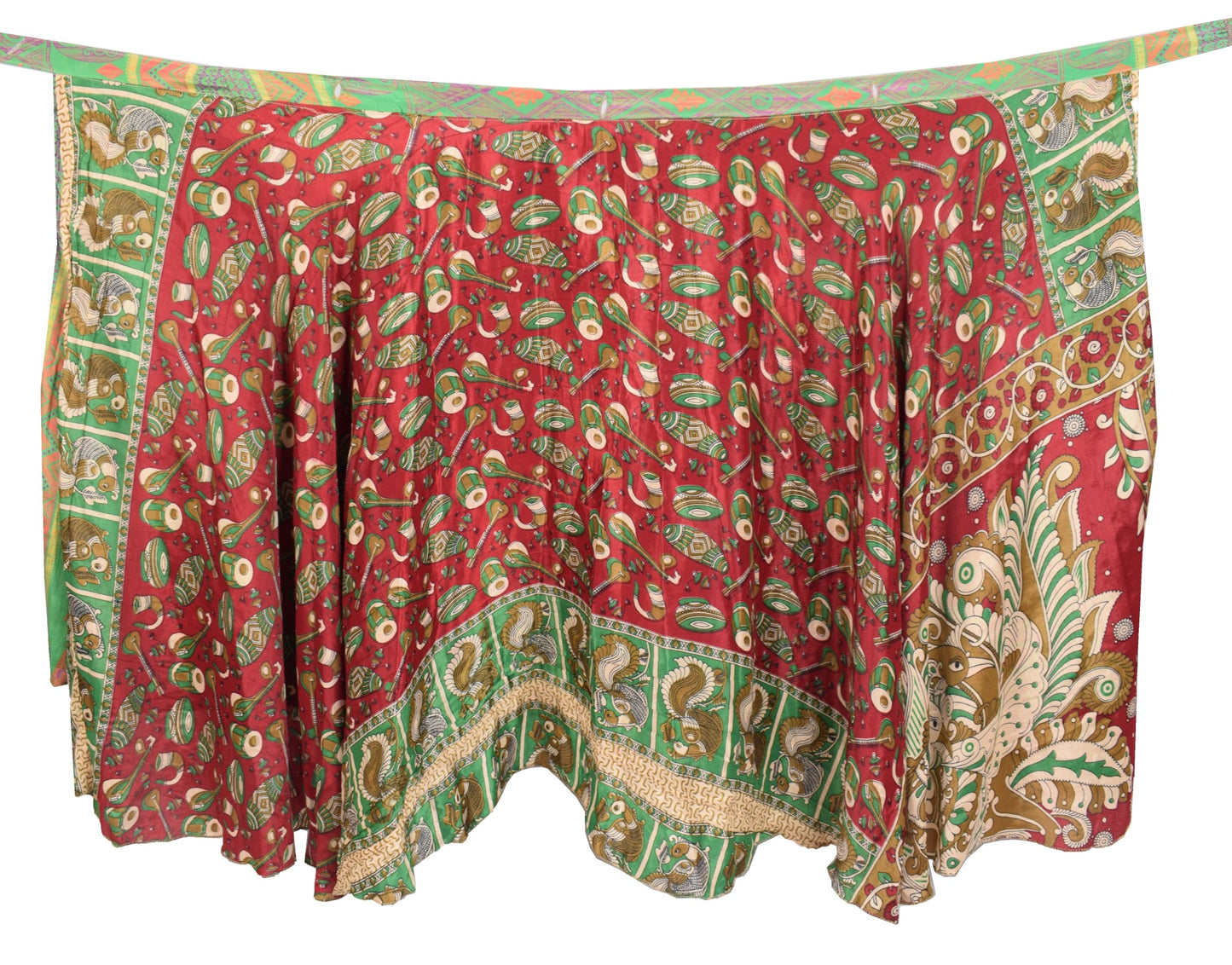 Sushila Vintage Saree Magic Wrap Reversible Skirt Art Silk Beach Dress Maroon