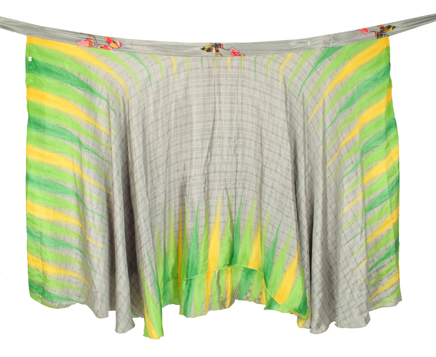 Sushila Vintage Gray Green Saree Magic Wrap Reversible Skirt Art Silk Beach Dress