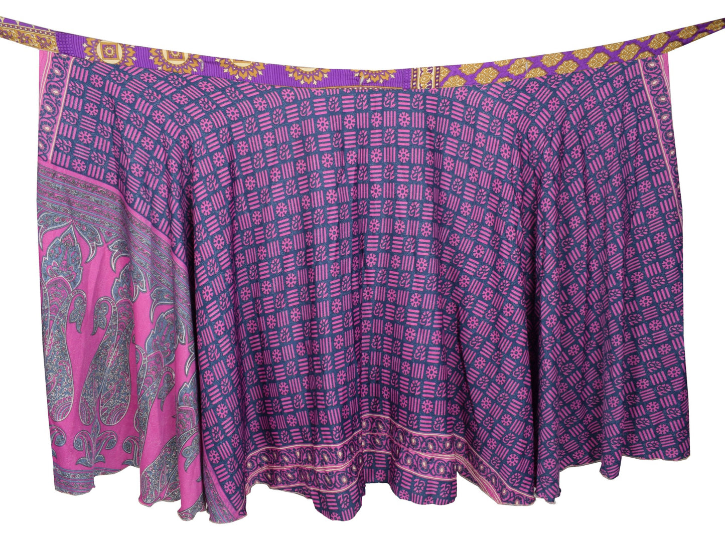 Sushila Vintage Purple Saree Magic Wrap Reversible Skirt Art Silk Beach Dress Hippie