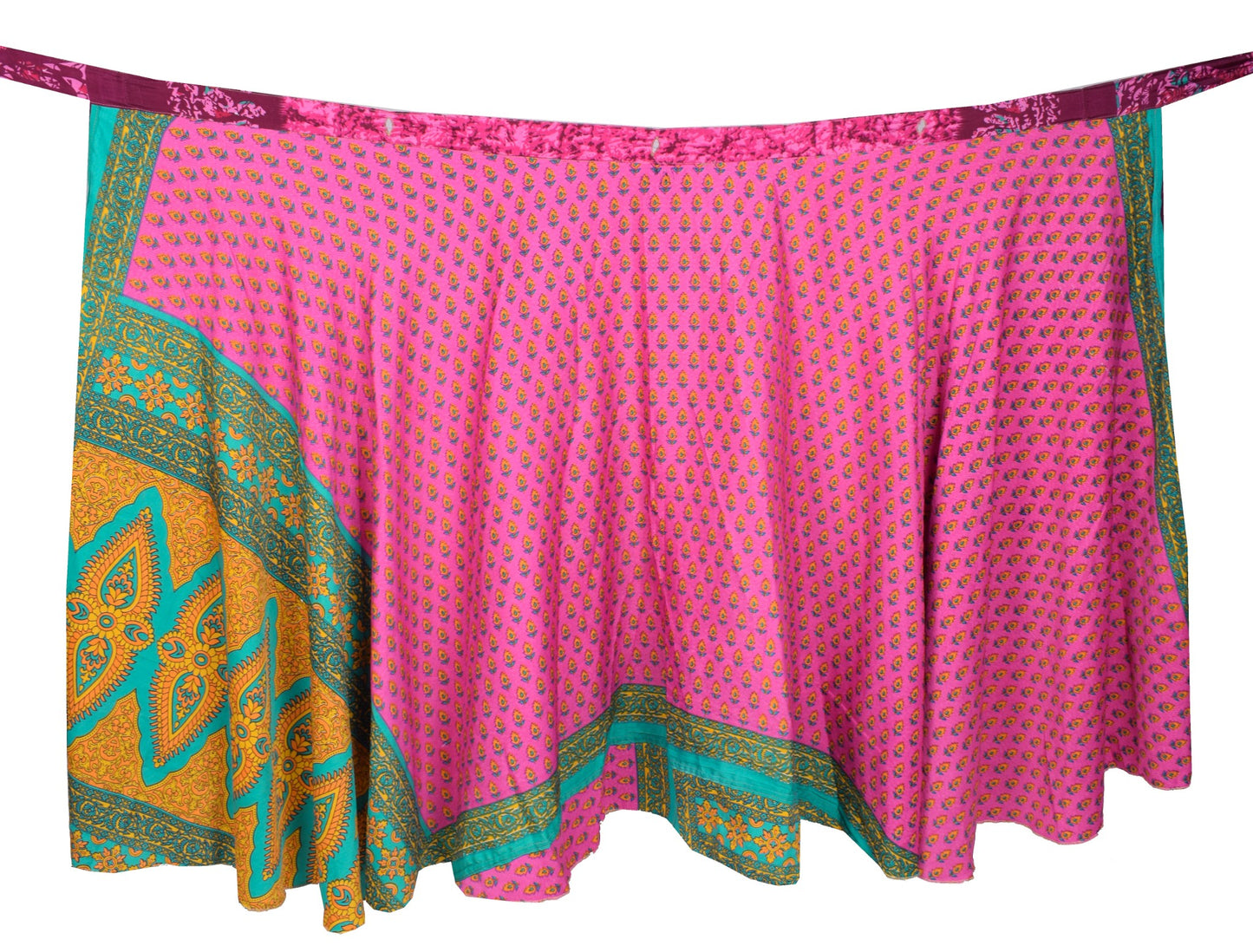 Sushila Vintage Magic Wrap Reversible Skirt Pink Art Silk Saree Beach Dress