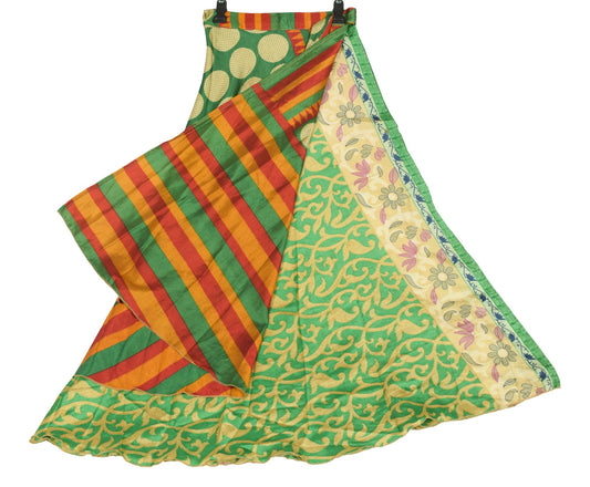 Sushila Vintage Art Silk Saree Magic Wrap Reversible Floral Green Skirt Beach Dress