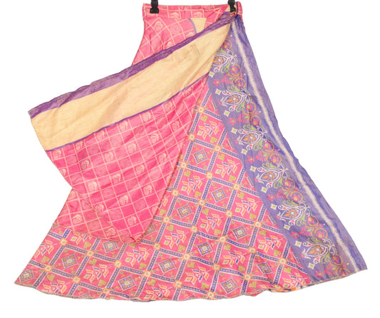 Sushila Vintage Magic Wrap Reversible Skirt Ikat Print Art Silk Saree Beach Dress