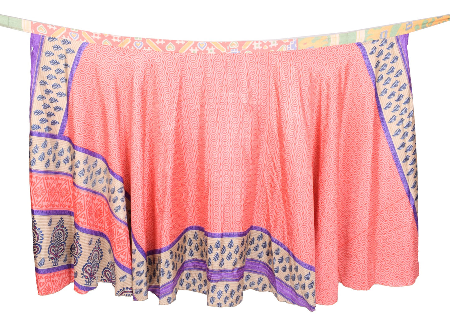 Sushila Vintage Art Silk Saree Magic Wrap Reversible Skirt Beach Dress Boho Pink