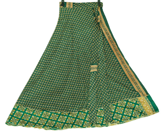 Sushila Vintage Art Silk Saree Magic Wrap Reversible Skirt Green Floral Beach Dress