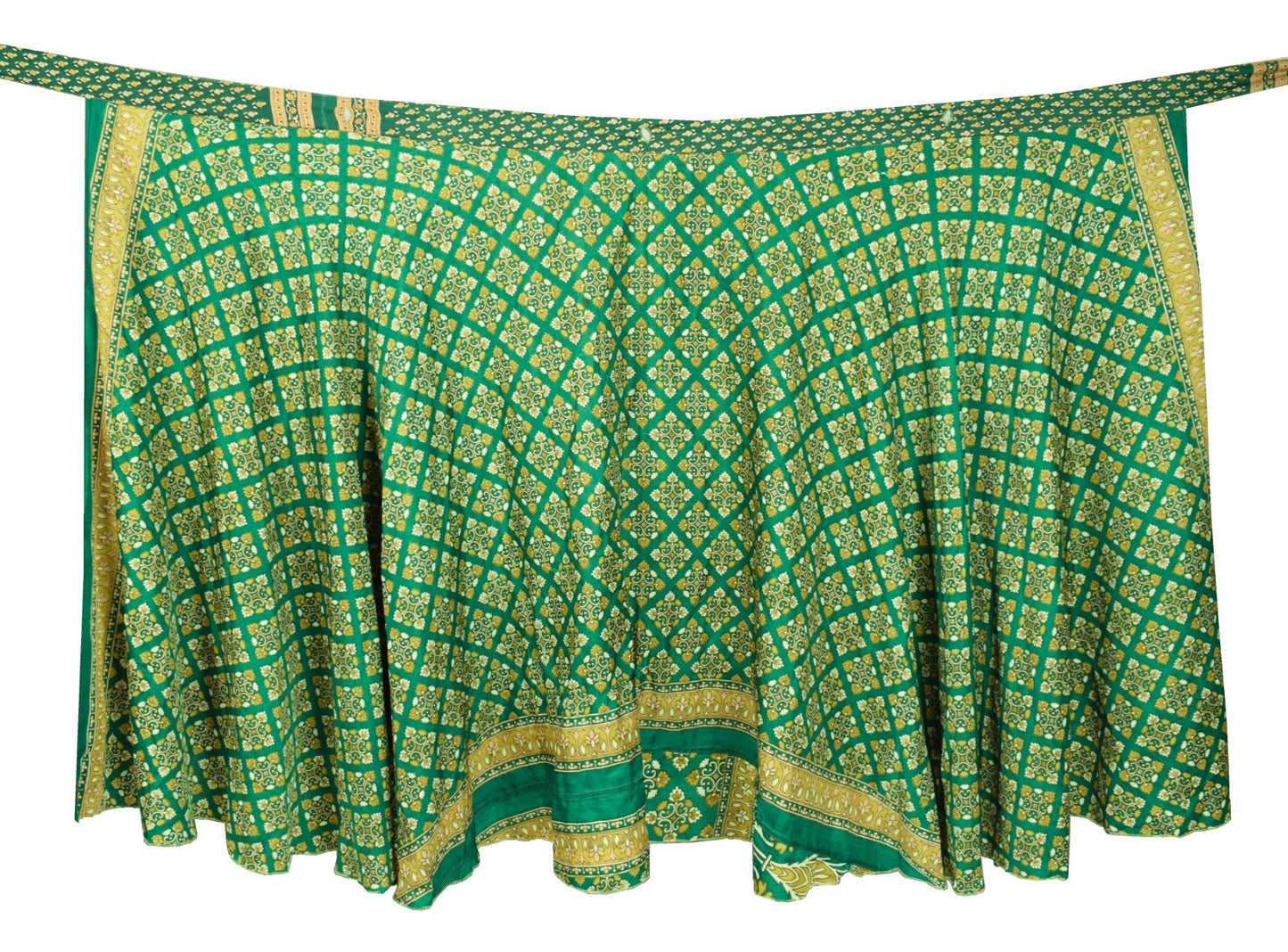 Sushila Vintage Art Silk Saree Magic Wrap Reversible Skirt Green Floral Beach Dress