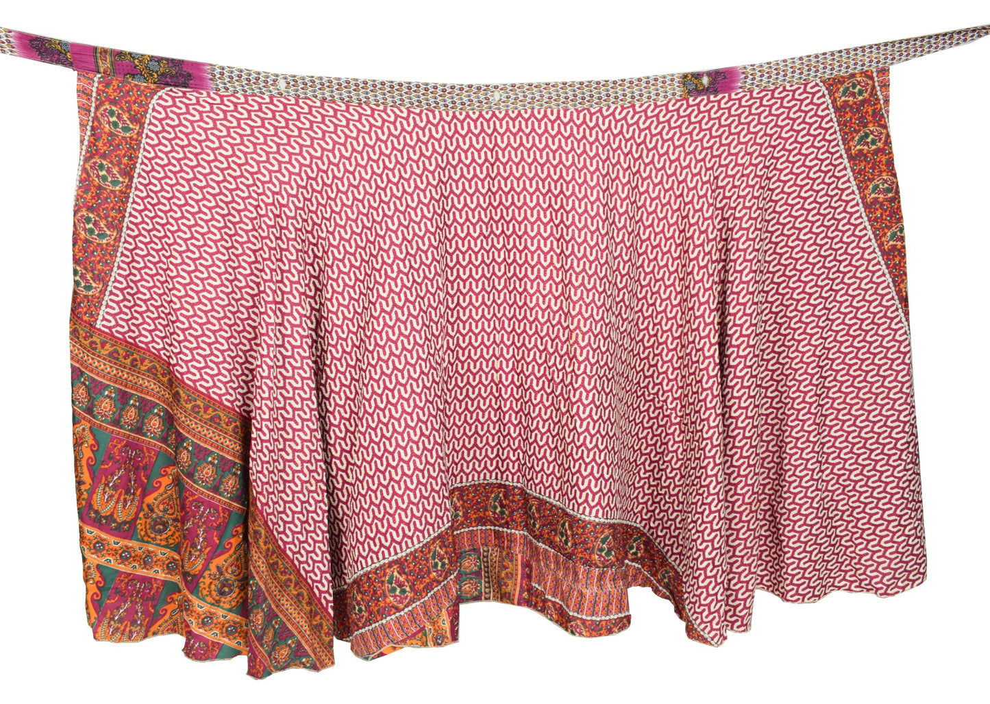 Sushila Vintage Art Silk Saree Magic Wrap Reversible Skirt Beach Dress Magenta