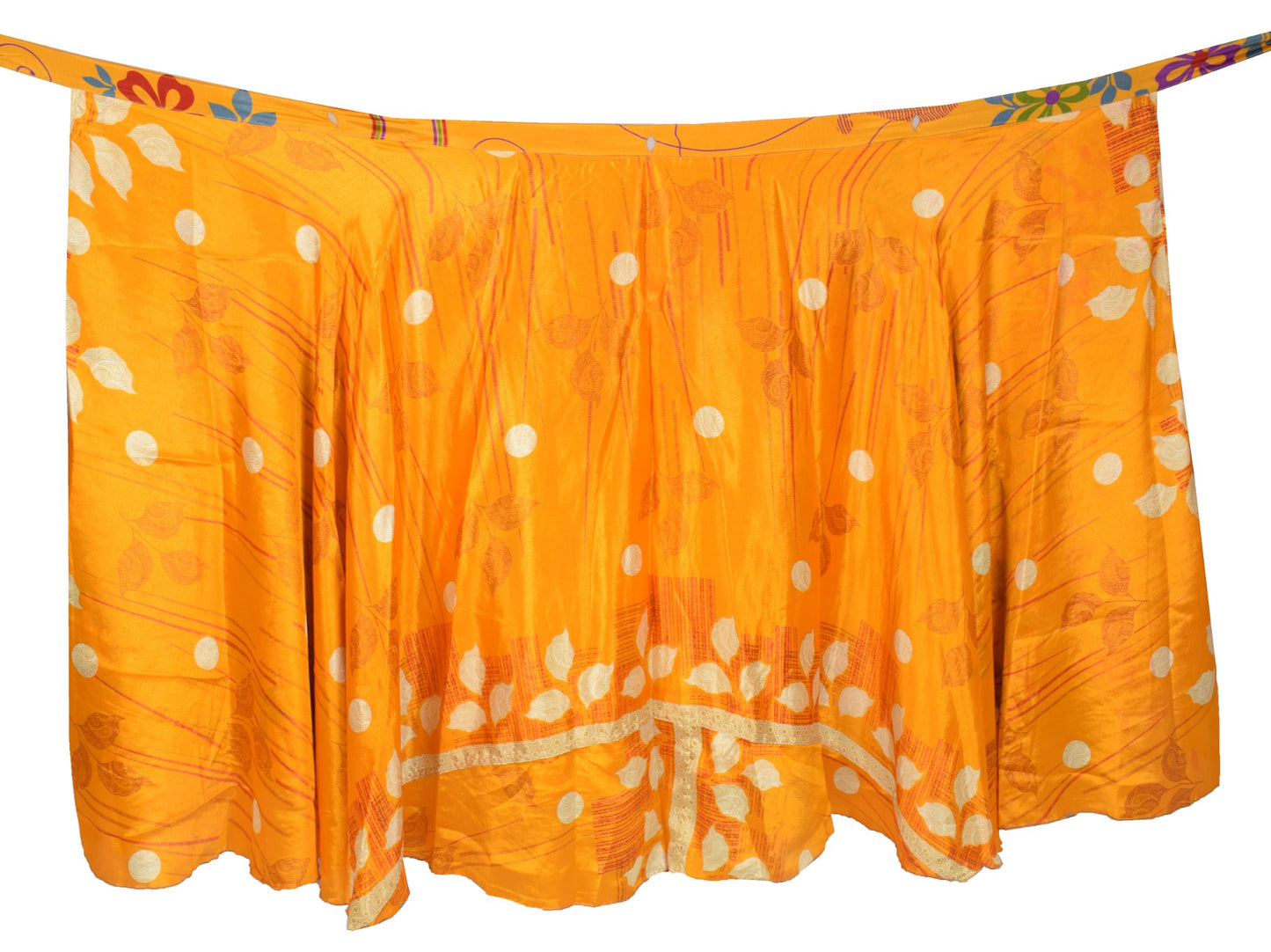 Sushila Vintage Art Silk Saree Magic Wrap Yellow Reversible Skirt Beach Dress