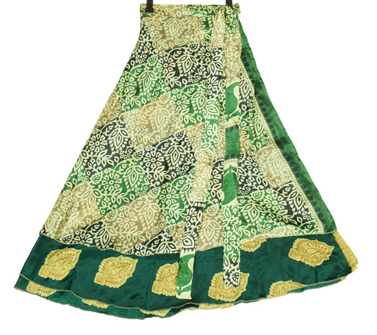 Sushila Vintage Art Silk Saree Dark Green MagicWrap Reversible Skirt BeachDress