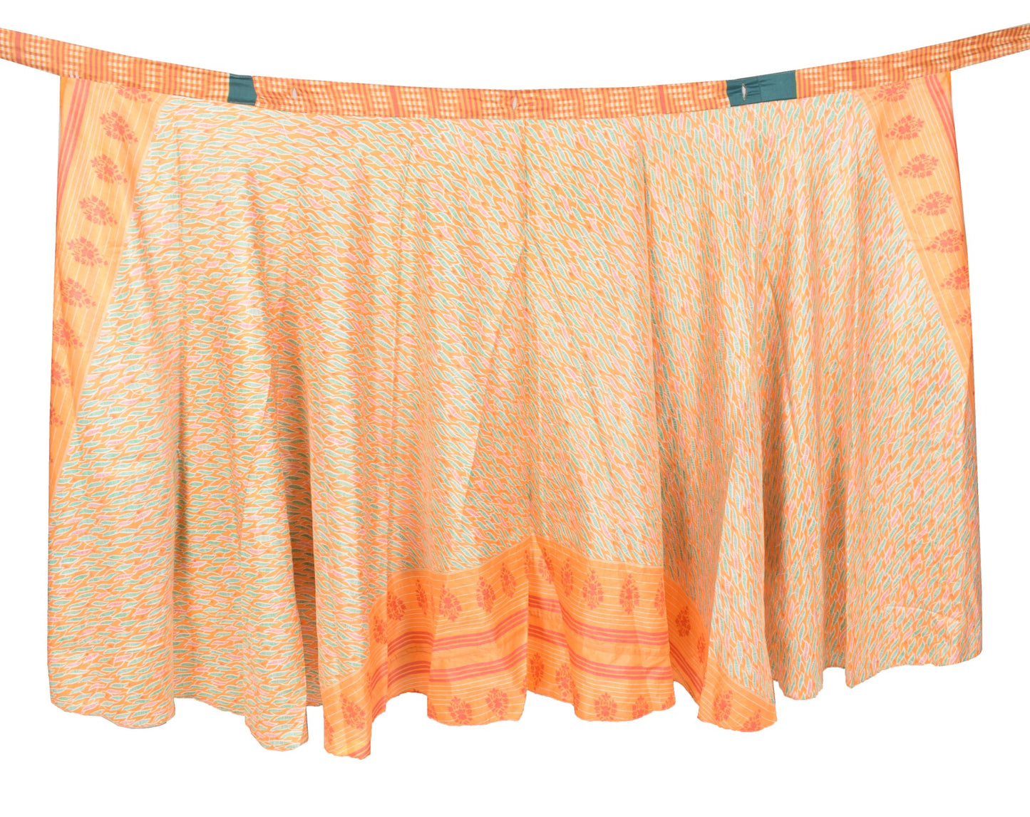 Sushila Vintage Art Silk Saree Magic Wrap Reversible Skirt Beach Dress Orange