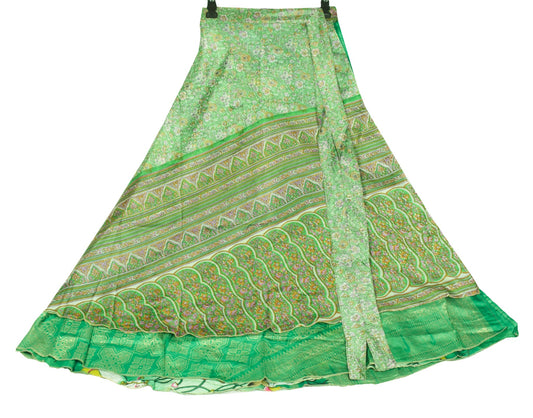 Sushila Vintage Art Silk Saree Magic Wrap Cow Print Reversible Skirt Dress Boho