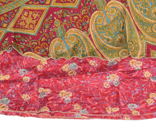 Sushila Vintage Floral Red Saree Magic Wrap Reversible Skirt Art Silk Beach Dress