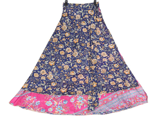 Sushila Vintage Art Silk Saree Pink Magic Wrap Reversible Skirt Beach Dress Boho