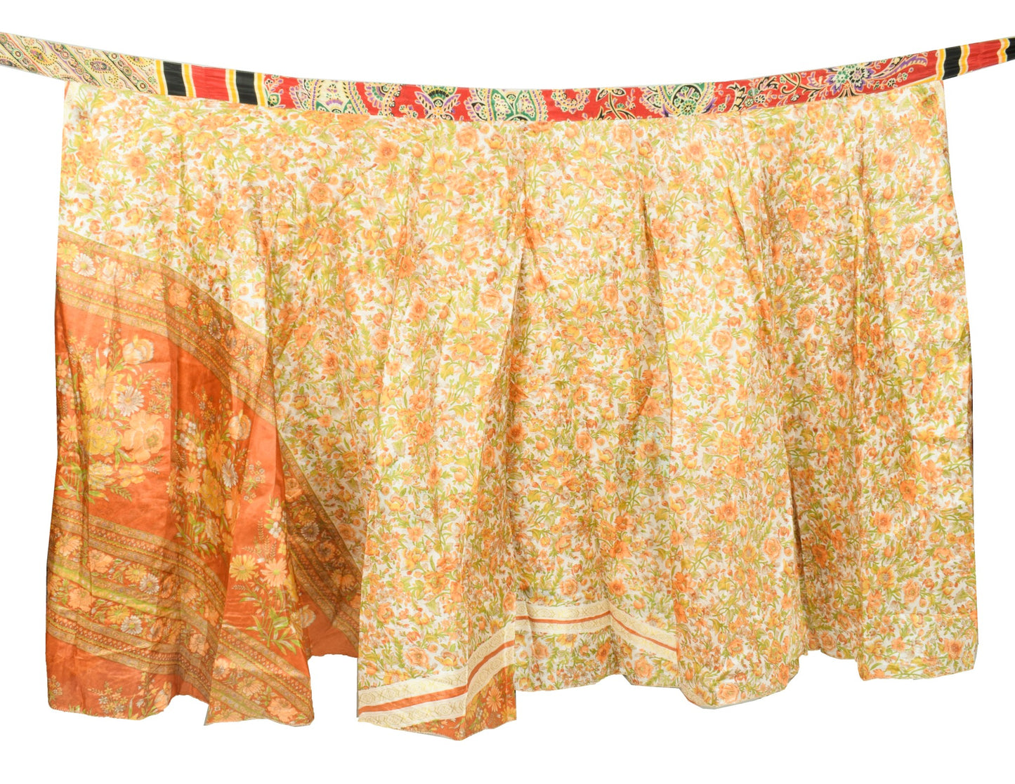 Sushila Vintage White Art Silk Saree Magic Wrap Reversible Skirt Floral Dress
