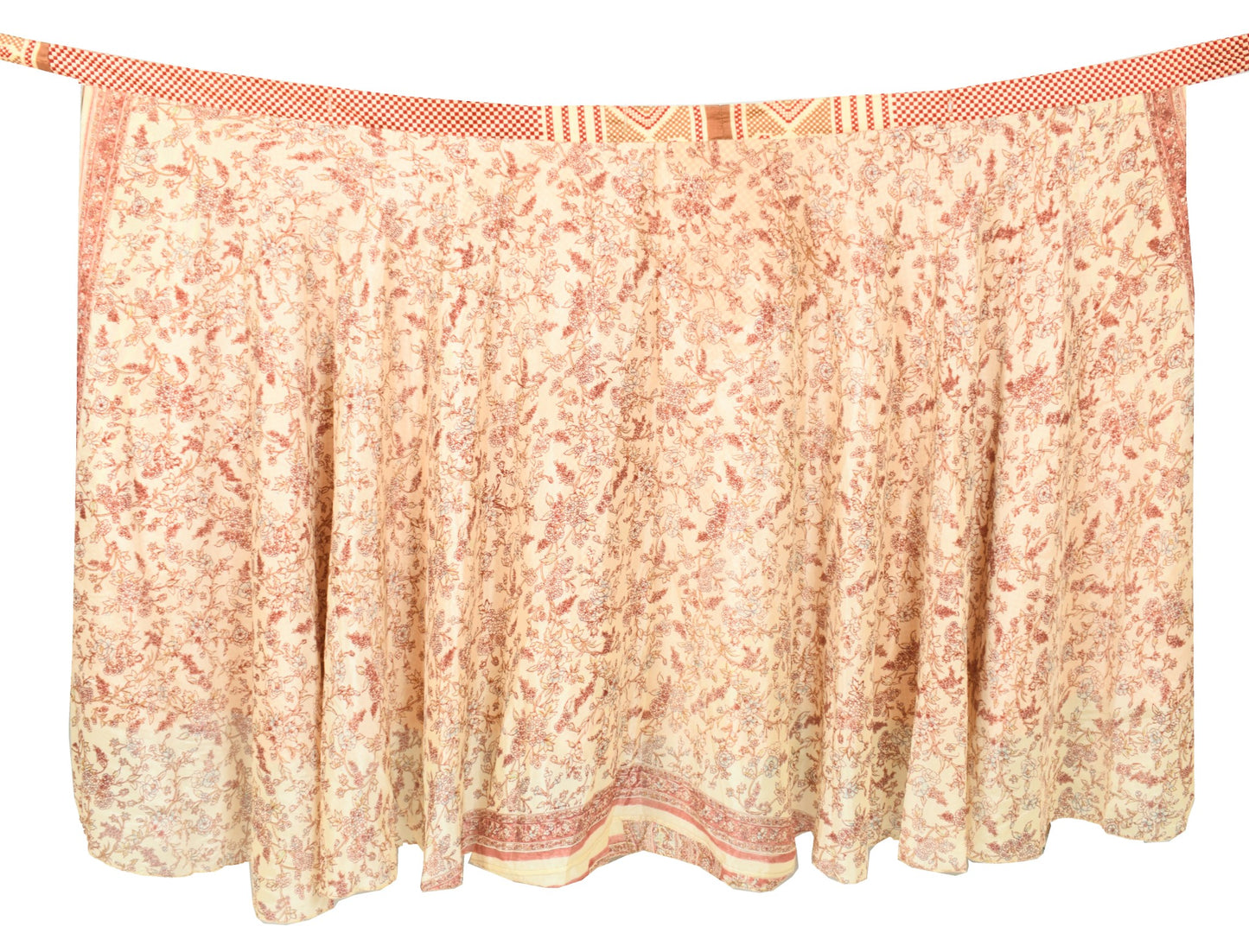Sushila Vintage Cream Floral Saree Magic Wrap Reversible Skirt Art Silk Beach Dress