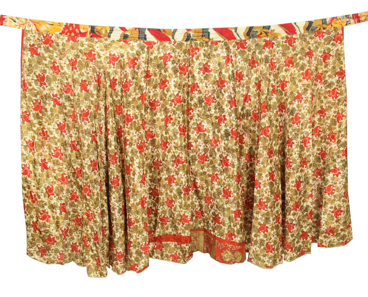 Sushila Vintage Art Silk Saree Beige Magic Wrap Reversible Skirt Beach Dress