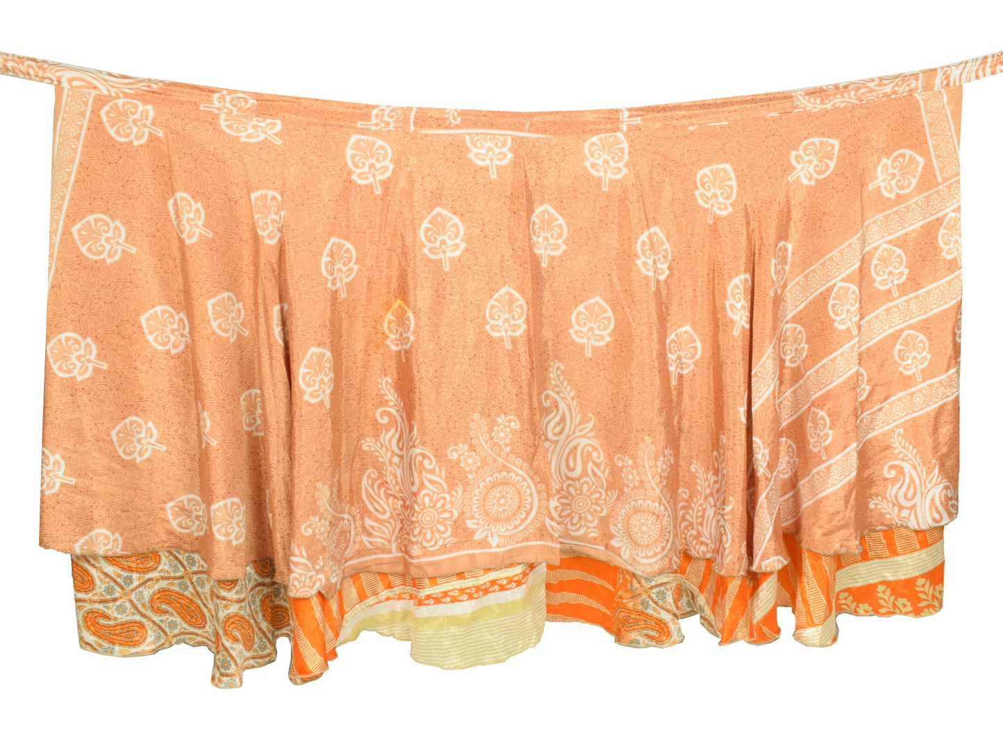 Sushila Vintage Art Silk Saree Magic Wrap Orange Reversible Skirt Beach Dress