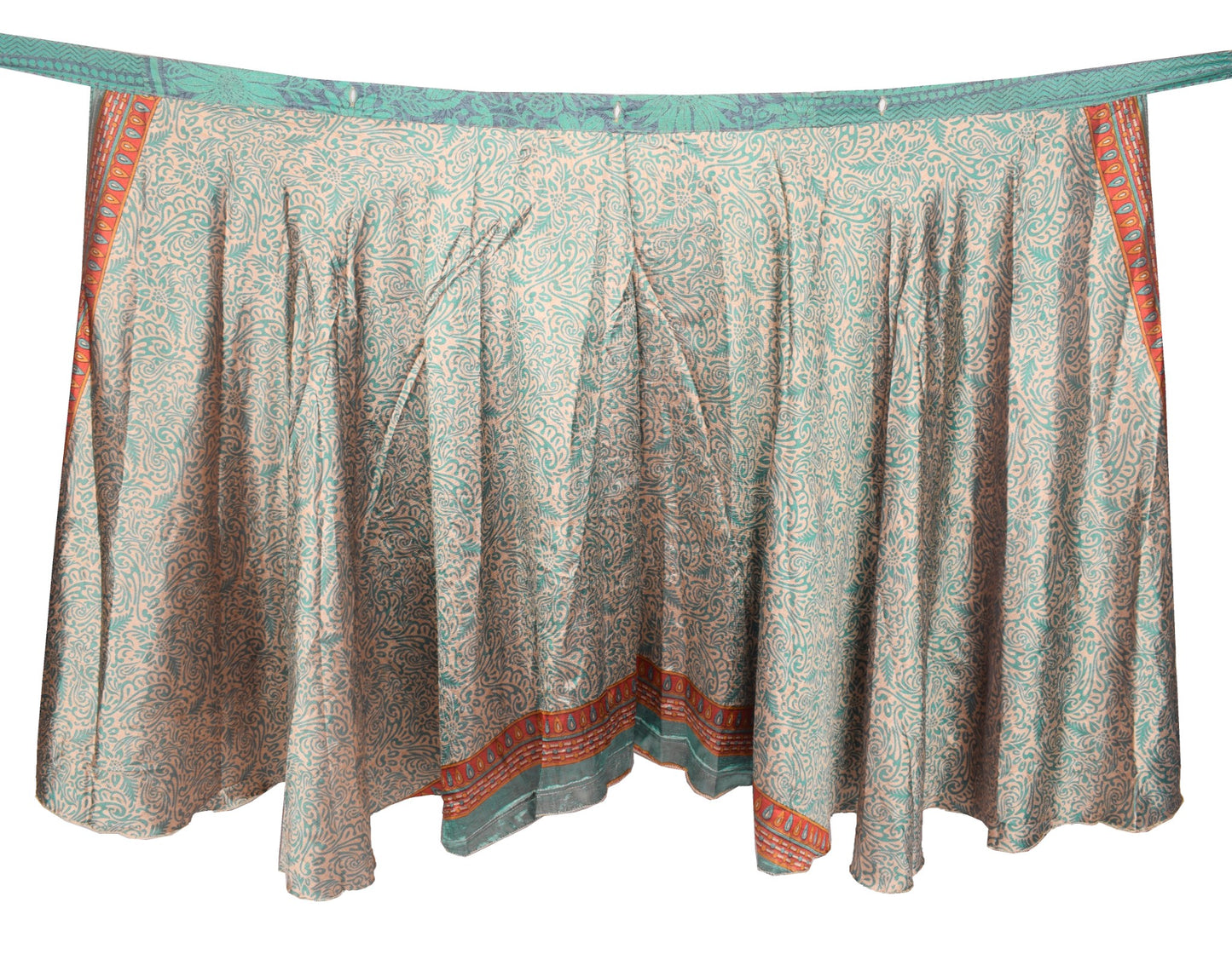 Sushila Vintage Gray Green Saree Magic Wrap Reversible Skirt Art Silk Beach Dress