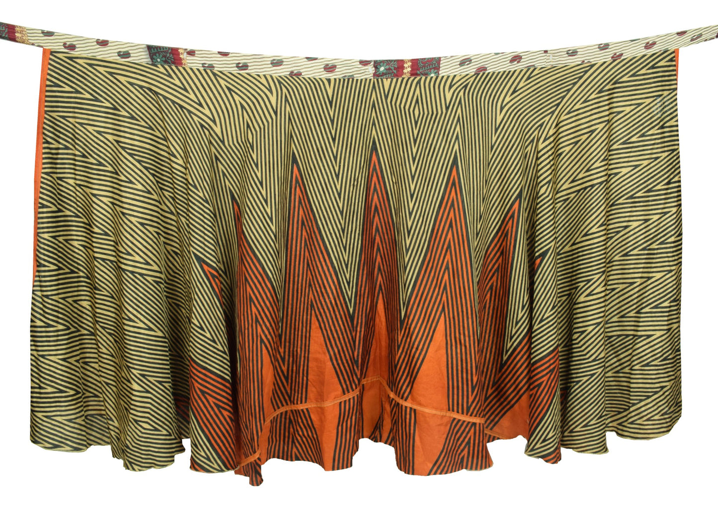 Sushila Vintage Art Silk Saree Magic Wrap Reversible Skirt Zig-Zag Beach Dress
