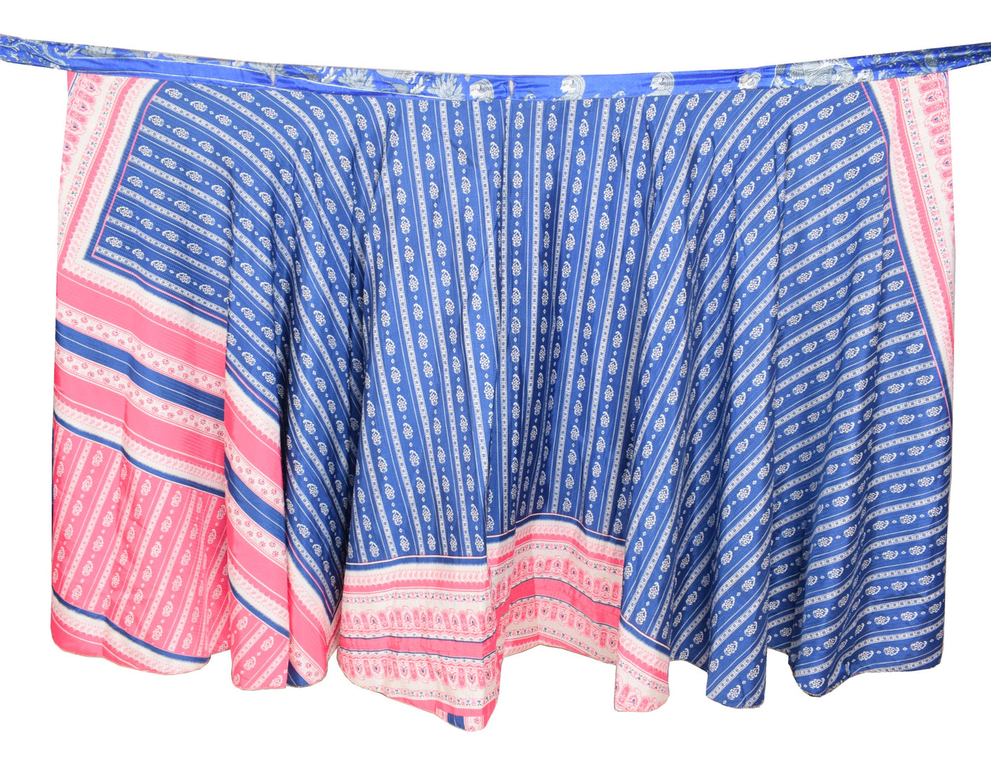 Sushila Vintage Pink Blue Saree Magic Wrap Reversible Skirt Art Silk Beach Dress