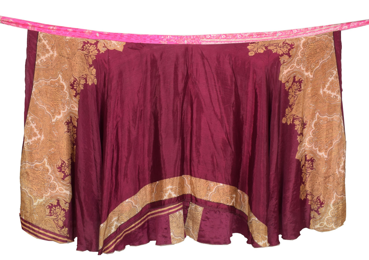 Sushila Vintage Art Silk Saree Magic Wrap Reversible Skirt Wine Beach Dress Boho